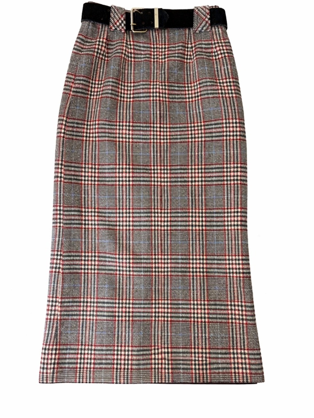 Vintage Jackfin Wool Plaid Maxi Skirt High Waist Pencil Belted 70s Tailored